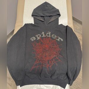 Black Hoodie with Red Web Design